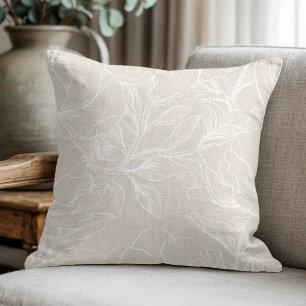 Elegant Beige Floral Botanical Cushion