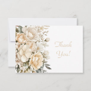 Elegant Beige Floral Bouquet Thank You Flat Card