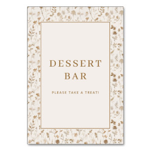 Elegant Beige Floral Dessert Bar Sign Table Number