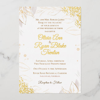 Elegant Beige Floral Foil Wedding Invitation