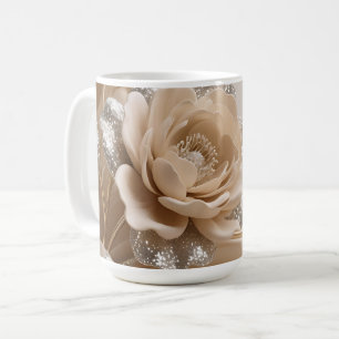 Elegant Beige Floral Glitter Waves Coffee Mug