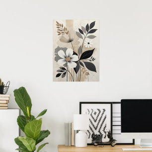 Elegant Beige Floral Minimalist Botanical Design Poster