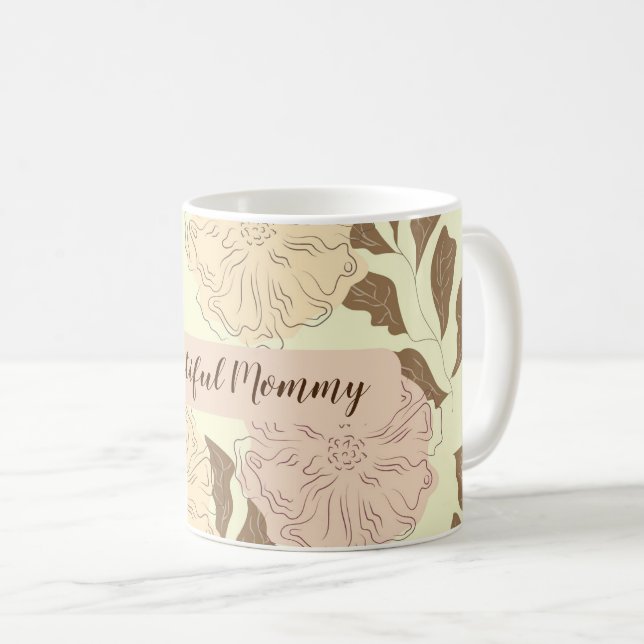 Elegant Beige Floral Pattern Beautiful Mummy Coffee Mug (Front Right)