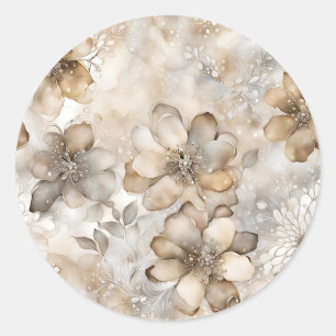 Elegant Beige Floral Pattern Classic Round Sticker