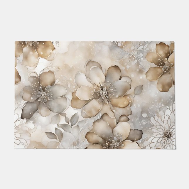 Elegant Beige Floral Pattern Doormat (Front)