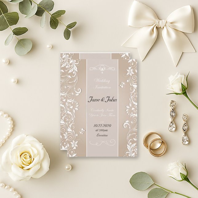 Elegant Beige Floral Swirl Wedding  Invitation (Creator Uploaded)