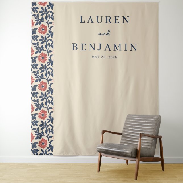 Elegant Beige Floral Tapestry (In Situ)