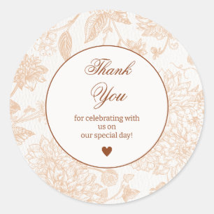 Elegant Beige Floral Thank You Sticker Minimal