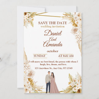 Elegant Beige Floral Wedding Invitation