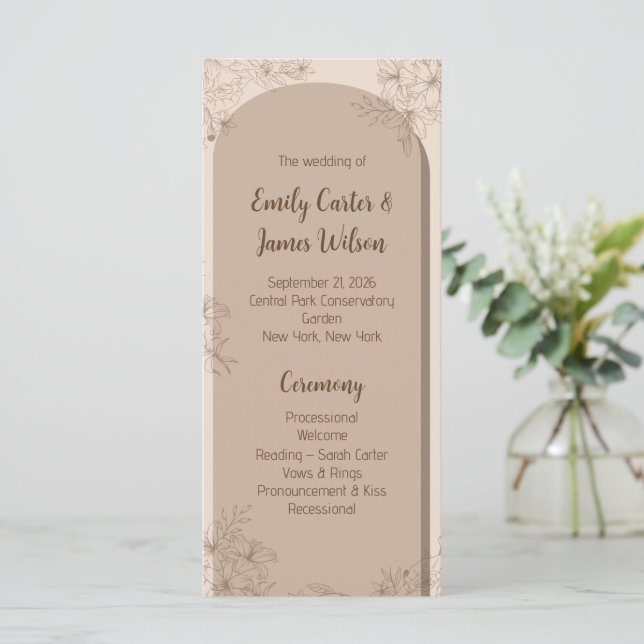 Elegant Beige Floral Wedding Program (Standing Front)