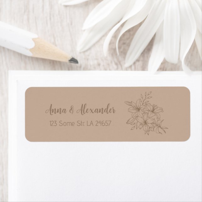 Elegant Beige Floral Wedding Return Address Label (Insitu)