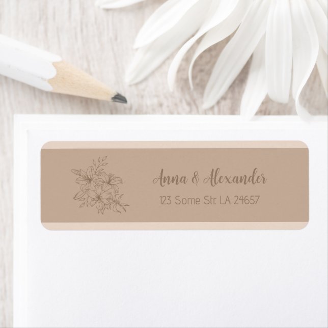 Elegant Beige Floral Wedding Return Address Label (Insitu)