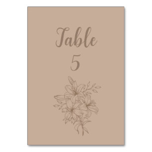 Elegant Beige Floral Wedding Table Number