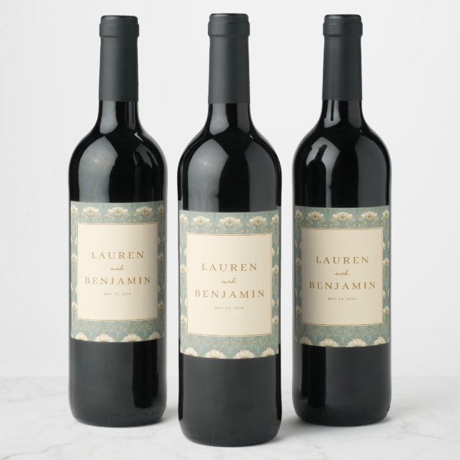Elegant Beige Floral Wine Labels (Bottles)