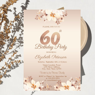 Elegant Beige Flowers 60th Birthday   Invitation