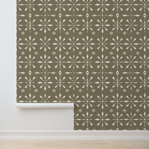 Elegant Beige Geometric Floral Pattern Wallpaper