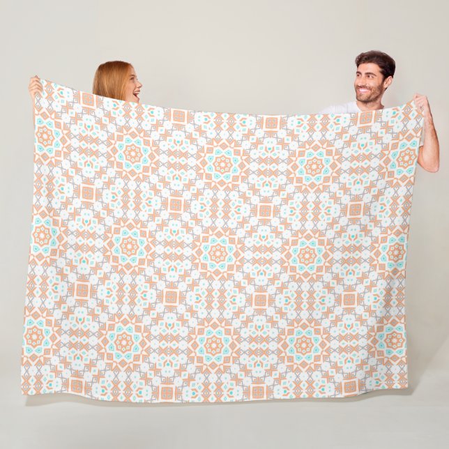 Elegant beige geometric retro pattern fleece blanket (In Situ)
