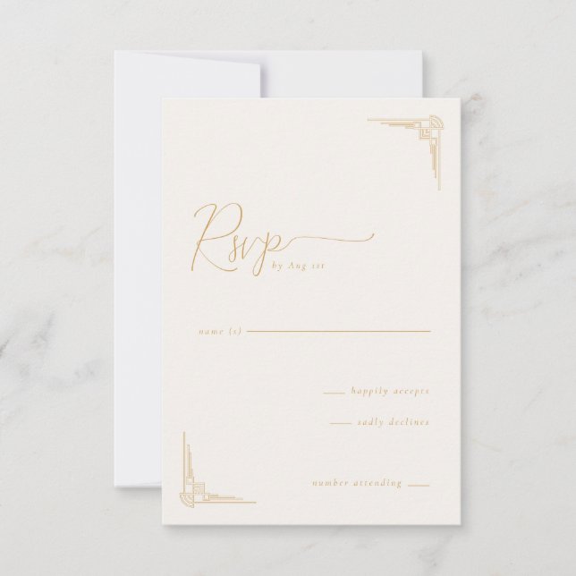 Elegant Beige Geometric RSVP Card (Front)