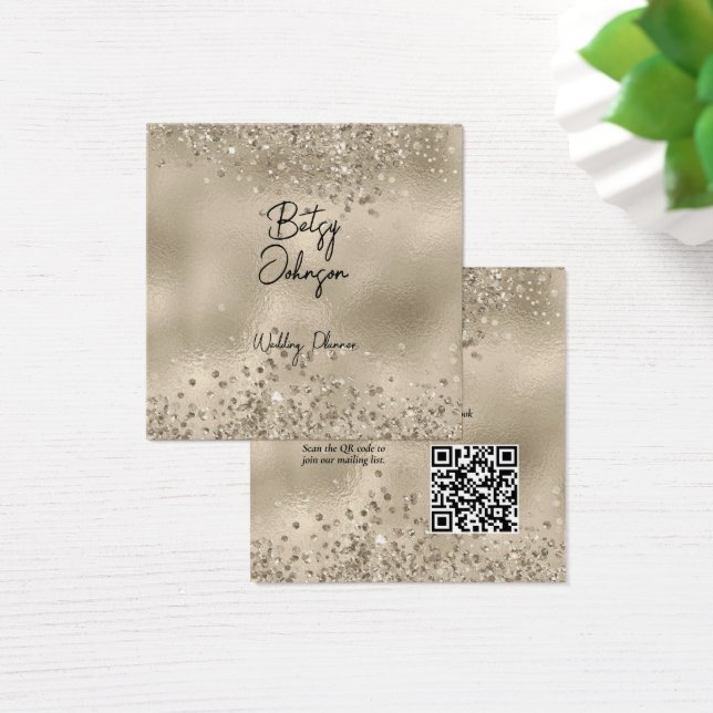 Elegant Beige Glitter and Foil Business Card (Desk)