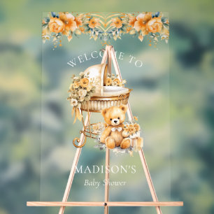 Elegant Beige & Gold Baby Shower Welcome Sign
