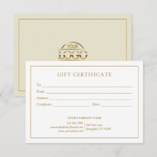 Elegant Beige Gold Business Logo Gift Certificate