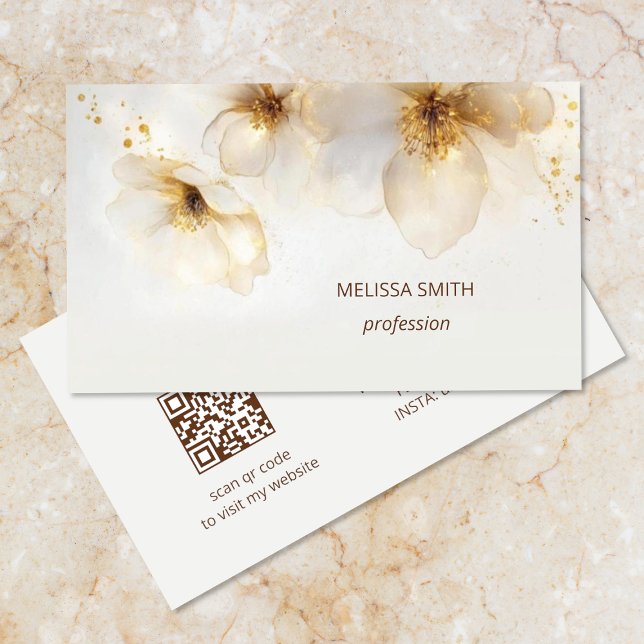 Elegant Beige Gold Watercolor Flower Business Card (Creator Uploaded)