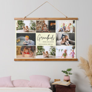 Elegant Beige Grandkids Make Life Grand 8 Photo Hanging Tapestry