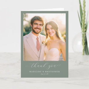 Elegant Beige Green Photo Thank You Card