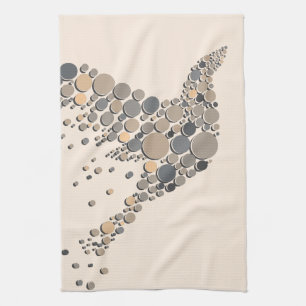 Elegant Beige & Grey Artistic Bird Design Tea Towel