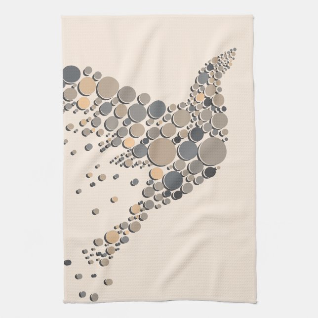 Elegant Beige & Grey Artistic Bird Design Tea Towel (Vertical)