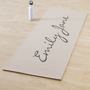 Elegant Beige Handwritten Script Name Custom  Yoga Mat