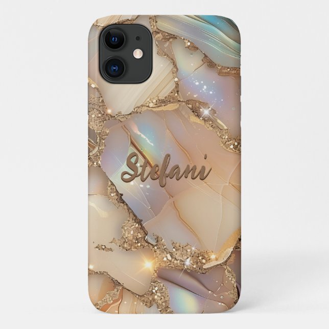 Elegant Beige Holographic Glitter Alcohol Ink Case-Mate iPhone Case (Back)