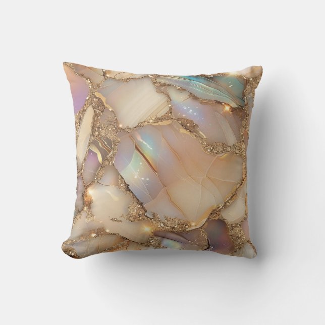 Elegant Beige Holographic Glitter Alcohol Ink Cushion (Front)