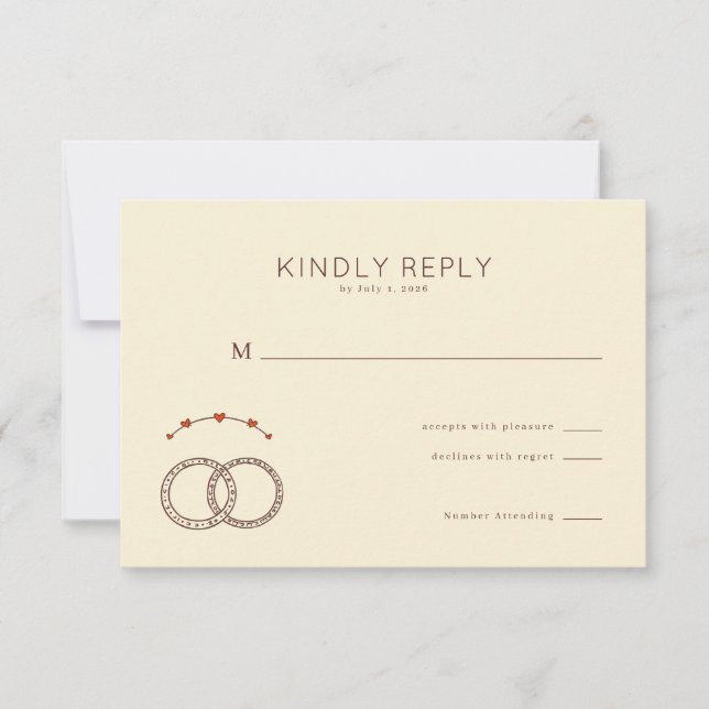 Elegant Beige Interlocking Rings RSVP Card (Front)