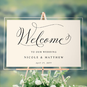 Elegant Beige Ivory Wedding Welcome Acrylic Sign