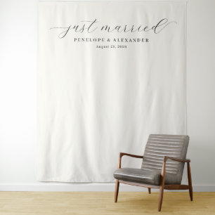 Elegant Beige Just Married Calligraphy Tapestry