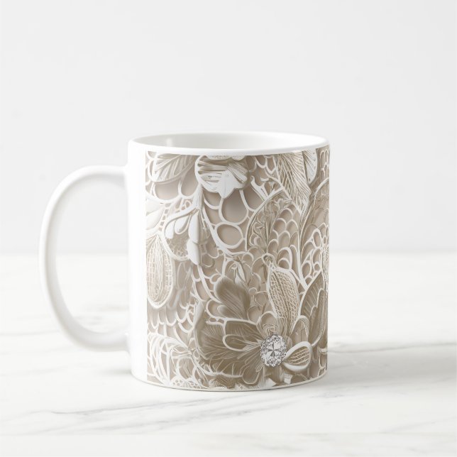 Elegant beige lace with diamond coffee mug (Left)