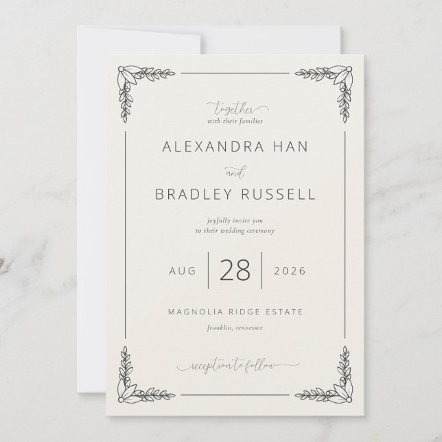 Elegant Beige Leaf Motions Invitation (Front)