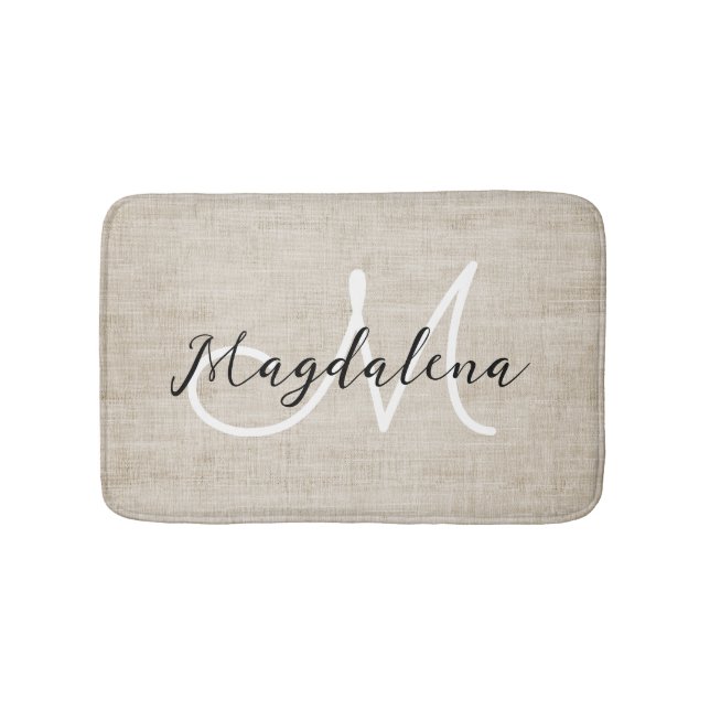 Elegant beige linen texture bath mat (Front)