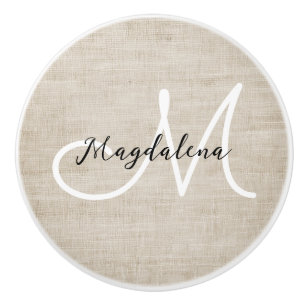 Elegant beige linen texture ceramic knob