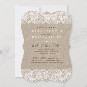 Elegant Beige Linen White Vintage Girly Lace Invitation