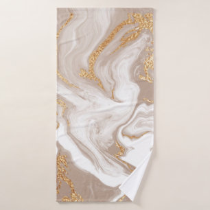 Elegant beige liquid marble with golden glitter bath towel