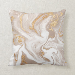 Elegant beige liquid marble with golden glitter cushion