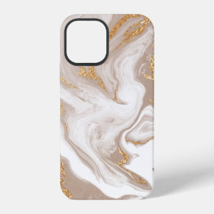 Elegant beige liquid marble with golden glitter iPhone 12 case