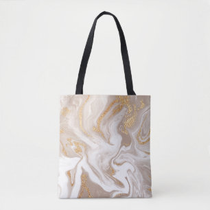 Elegant beige liquid marble with golden glitter tote bag
