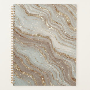 Elegant Beige Marble Background With Gold Glitter Planner
