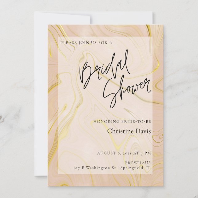Elegant Beige Marble Gold Bridal Shower invitation (Front)