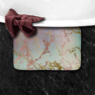 Elegant Beige Marble   Mint Sage Green Rose Gold Bath Mat
