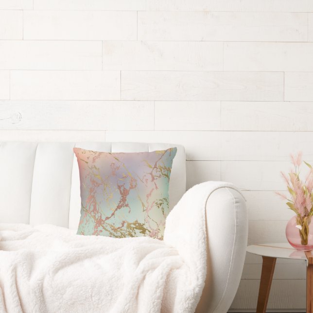 Elegant Beige Marble | Mint Sage Green Rose Gold Cushion (Couch)