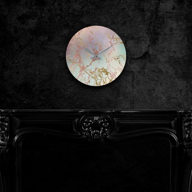 Elegant Beige Marble | Mint Sage Green Rose Gold Round Clock (Creator Uploaded)